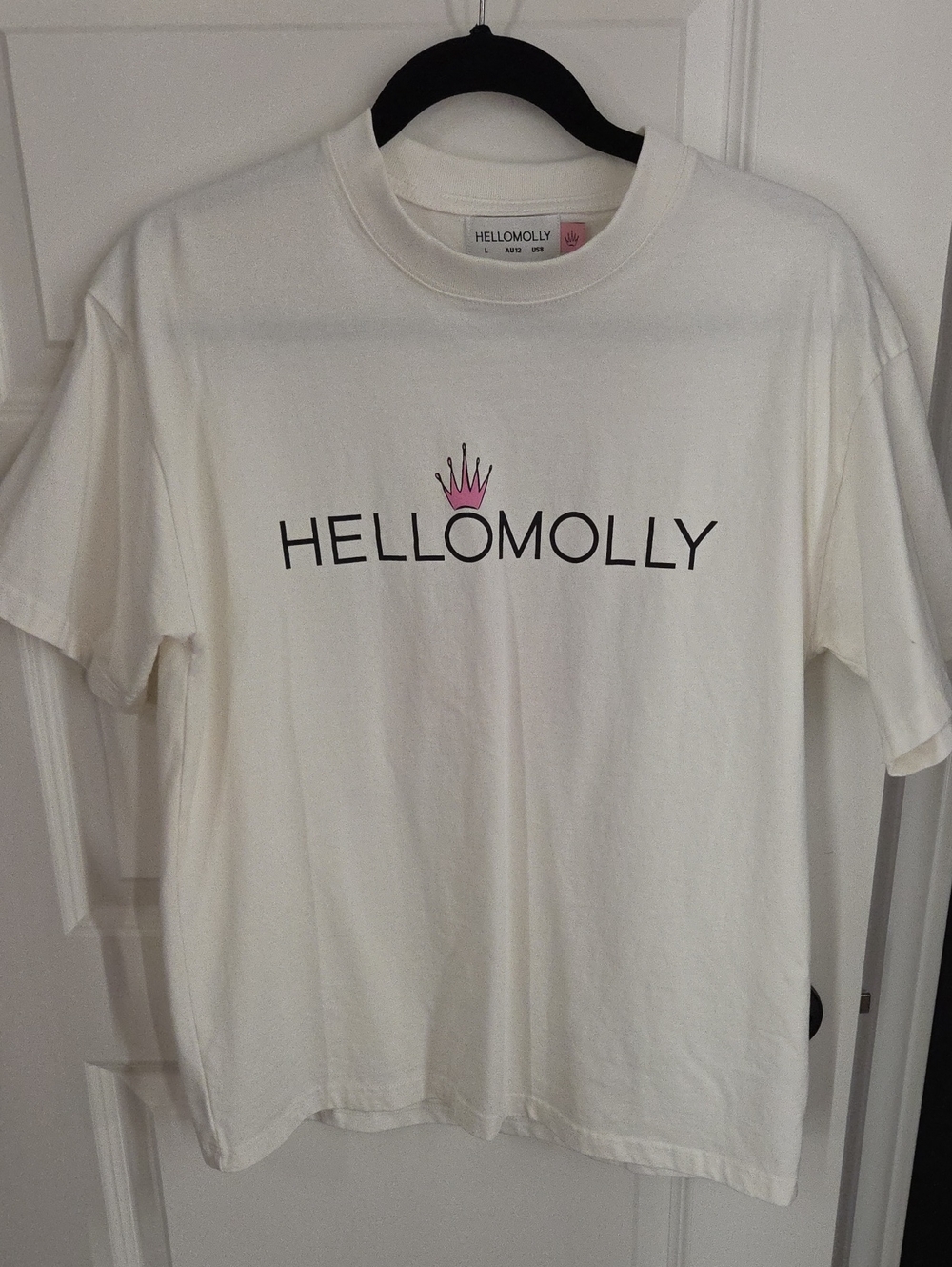 Hello Molly White Graphic Tee with Pink Crown